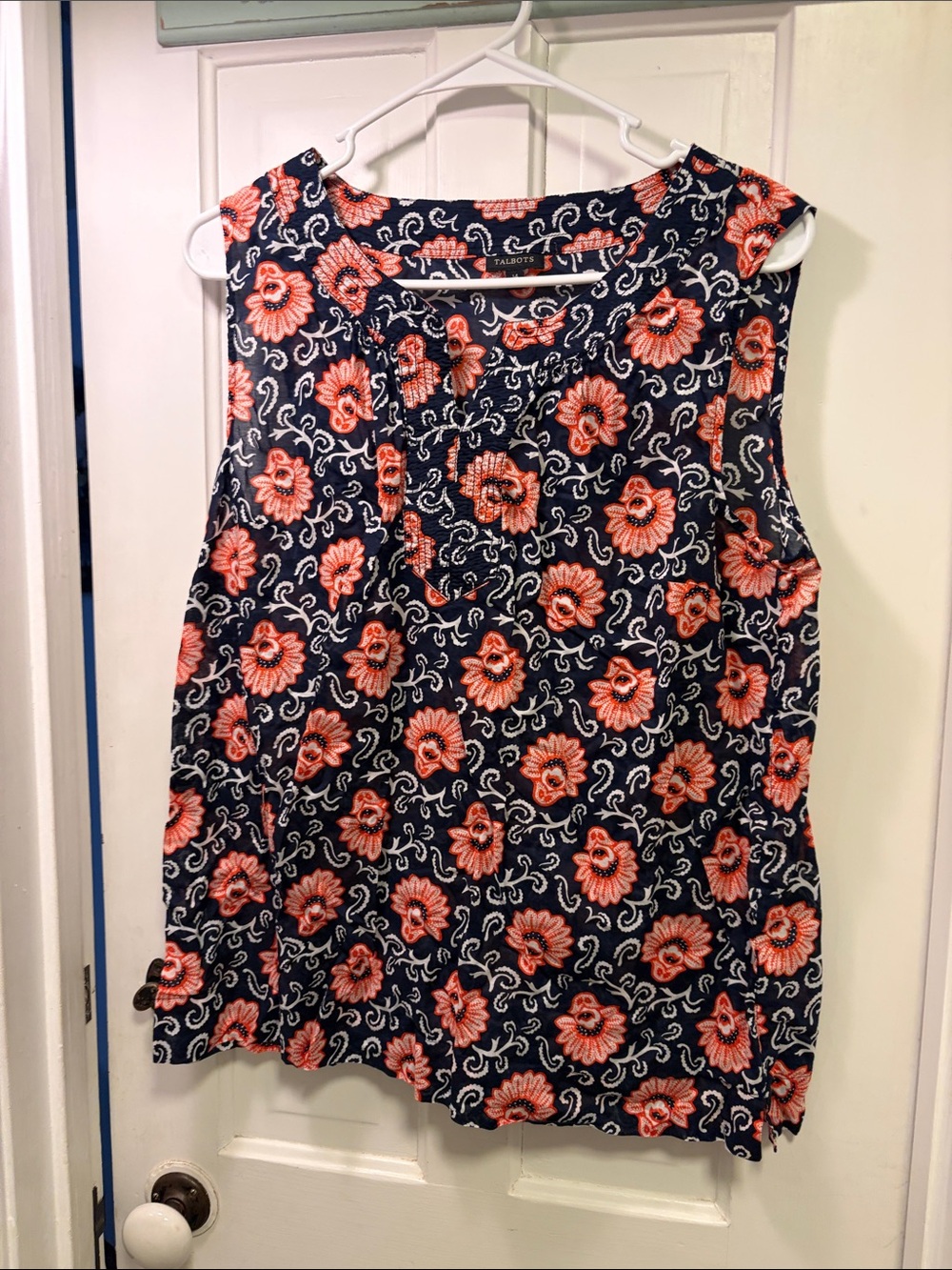 Talbots Navy Tank Top with Coral Floral Print
